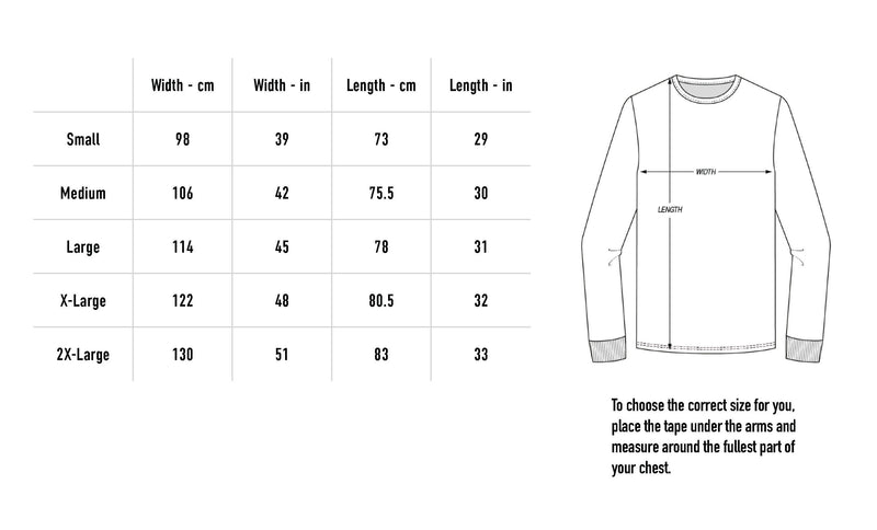 Size chart for Deadwood Longsleeve - Black