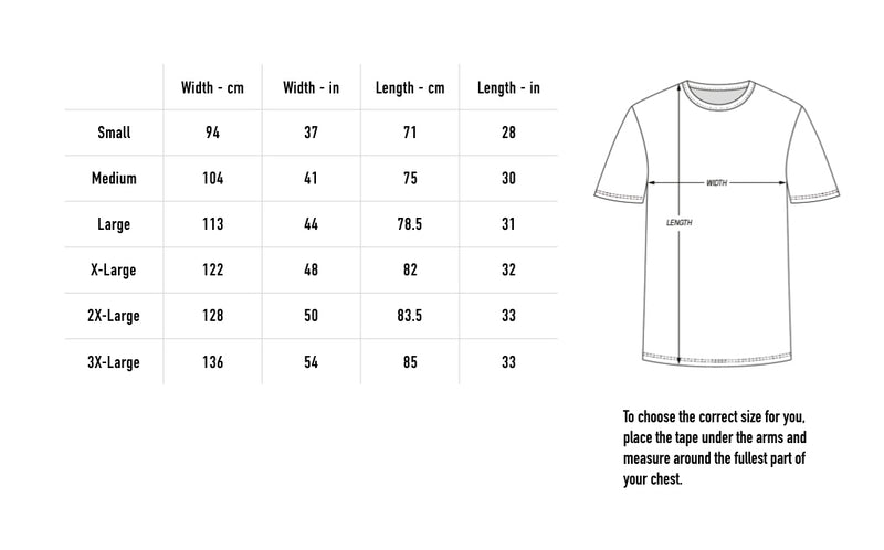 Size chart for Lacerations T-Shirt - Burgundy