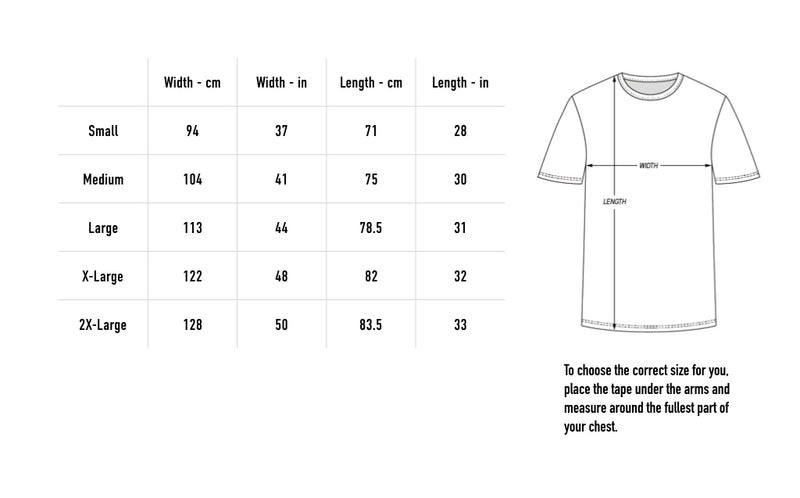 Size chart for Coffin Nails Stone Wash Tee