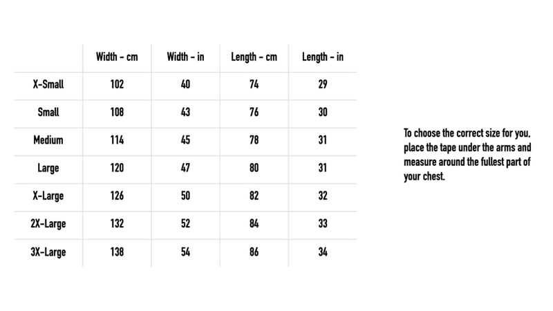 Size chart for The New Flesh Custom Windbreaker - Black/Red