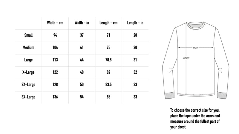 Size chart for TNF Old School Longsleeve - Black