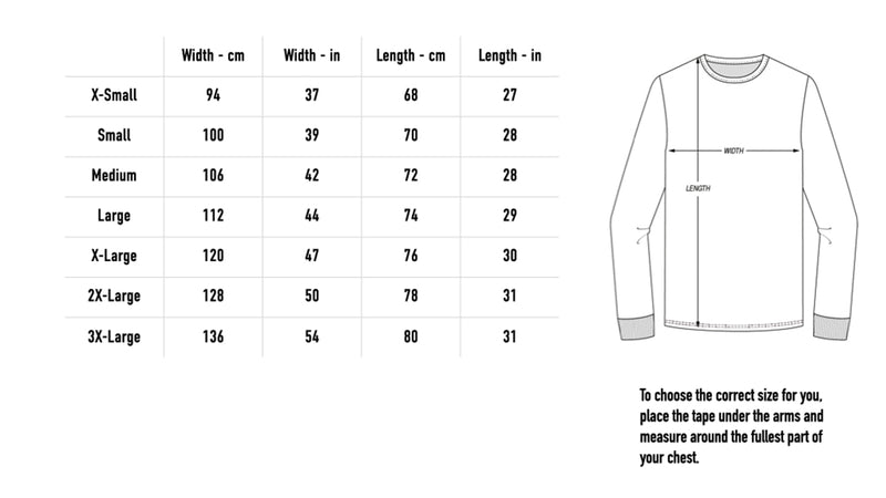 Size chart for Skull Breaker Stone Wash Longsleeve