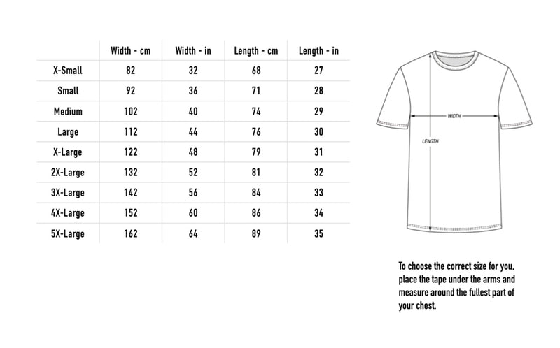 Size chart for Disavowed Tee - White