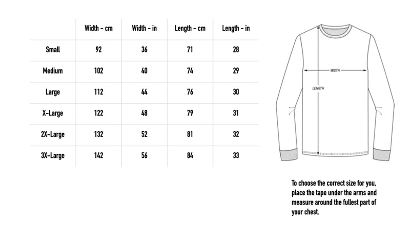 Size chart for Reignite Longsleeve - Red