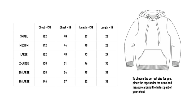 Size chart for Deathblade Hoodie - Green